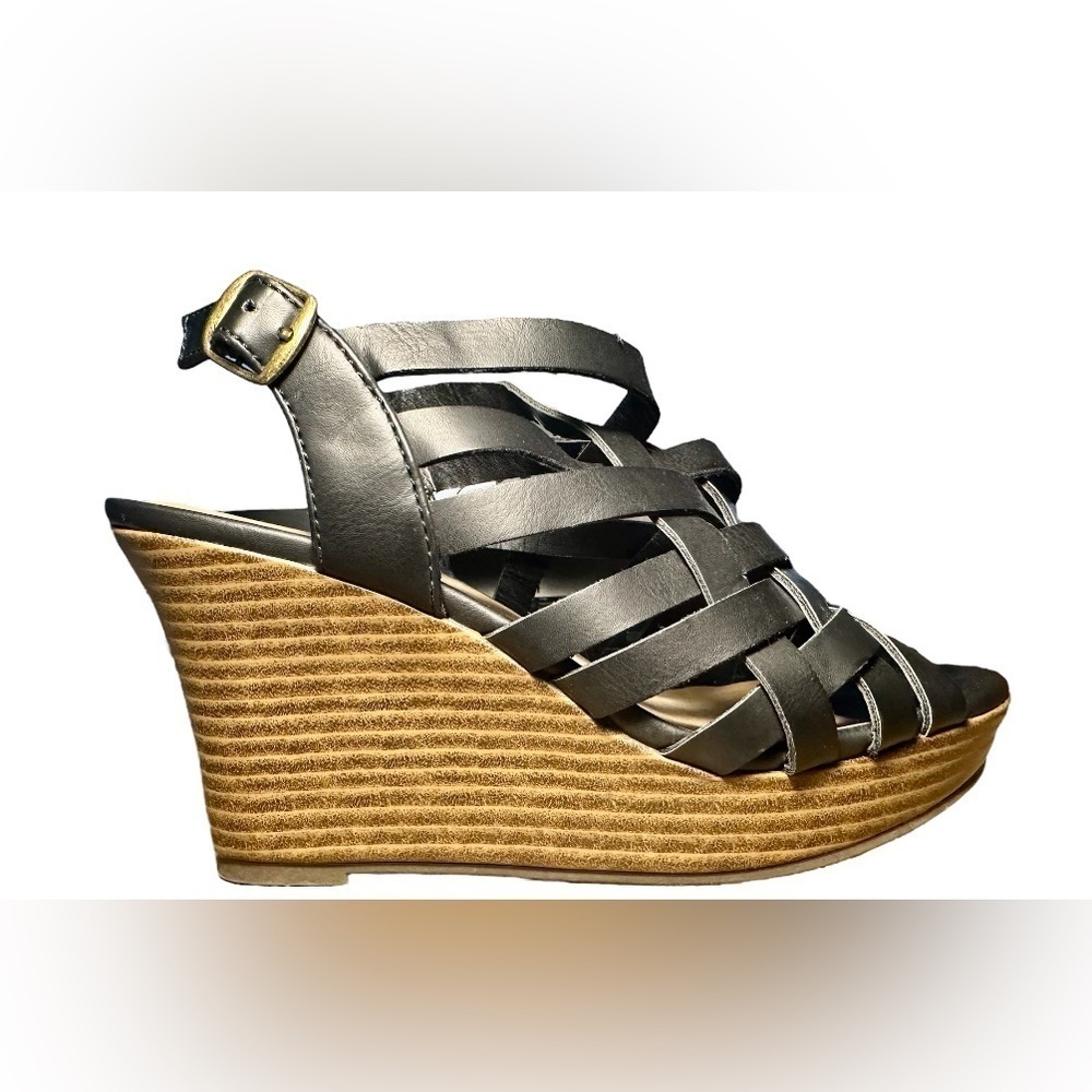 Seychelles Woven Vegan Leather Black Wedges Slingback 7.5M​​​​ - Picture 2 of 8